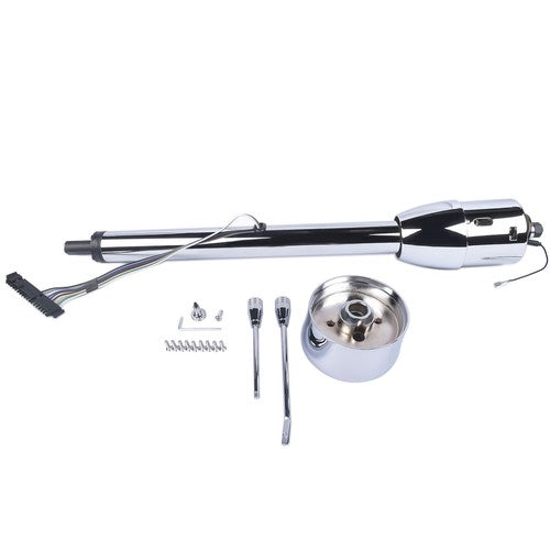 28" Chrome Tilt Manual Style Steering Column with Wheel Adapter No Key Hot Rod