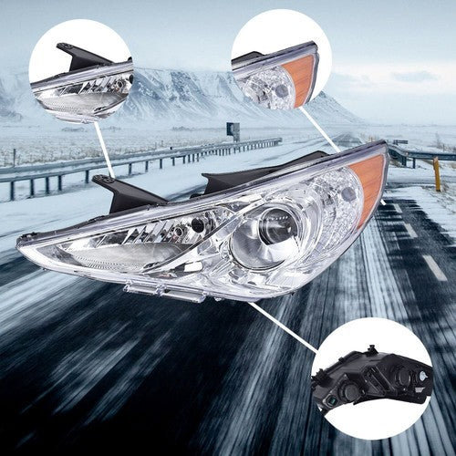 2x For Hyundai Sonata 11-14 Chrome Housing Amber Corner Projector Headlights