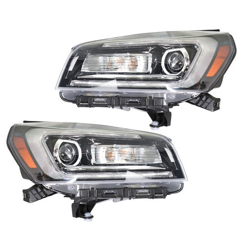 Headlight For GMC Acadia 2013-2015 16 Driver&Passenger Halogen w/LED Tube Black