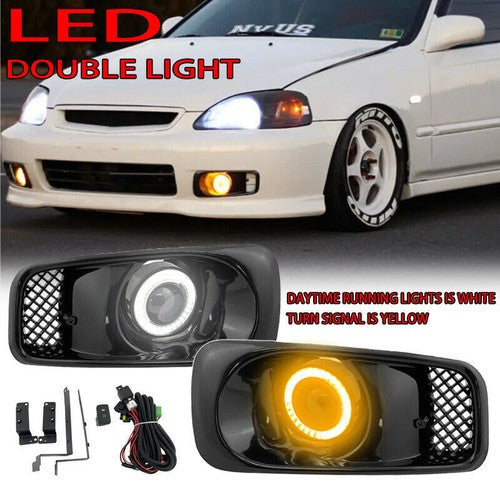 LED Fog Lights DRL Pair for 1999-2000 for Honda Civic JDM Double Colour