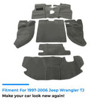 6 Pieces Full Set Carpet Kit Floor Mat Gray for Jeep Wrangler TJ 97 06