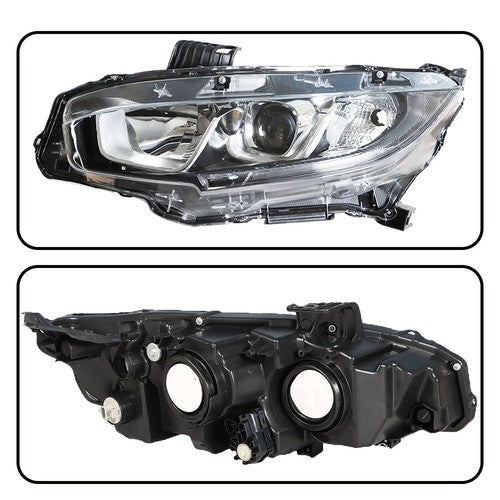 Headlight Assembly Halogen Chrome Clear Driver LH Side For Honda Civic 2016-2020