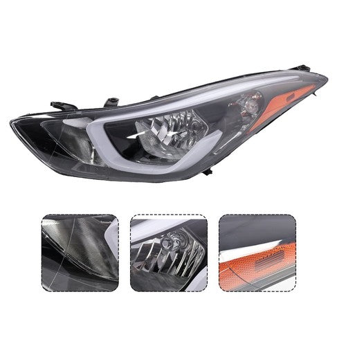 Headlights Assembly Left Right Pair w/ Bulbs for Hyundai Elantra 2014 2015 2016