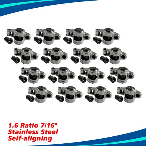For Chevy SBC 350 1.6 Ratio 7/16" Stud Full Roller Stainless Steel Rocker Arms