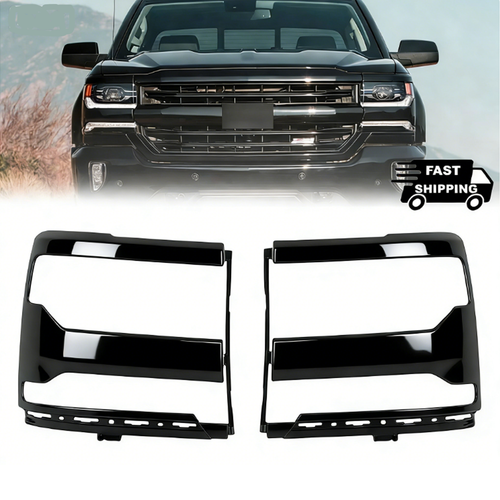 Headlight Trim Bezel Cover for Chevy Silverado 1500 2016-2018 Black Pair