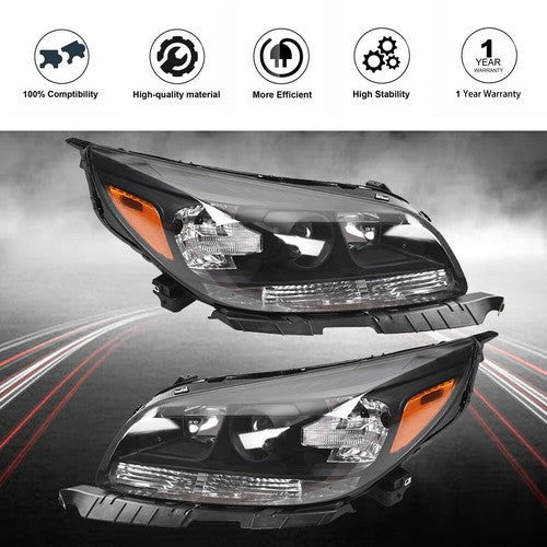 Projector Headlights Halogen Black Housing For Chevy Malibu 2013-2016 Left&Right