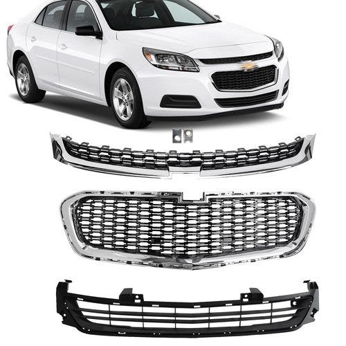 Front Upper Center Lower Grille Chrome Set for Chevrolet Malibu 2014-2016