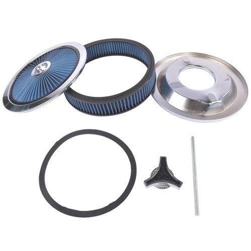 14" x 3" Air Cleaner Set Super Flow Washable Blue for Carburetor w/ 5 1/8" Neck