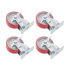 Four 4-inch red polyurethane galvanized casters with side brakes