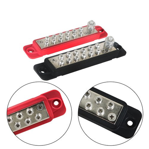 New 12 Point Bus Bar Power Distribution Block 180A 12V DC Pair Black & Red USA