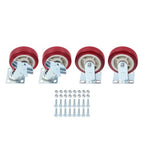Set of 4 Heavy Duty Casters - 6 inch x 2 inch Red Polyurethane Tread
