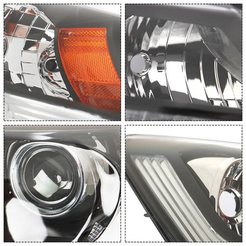 For Honda Accord 2013-2015 LH+RH Headlights Headlamps Clear Lens Halogen Black
