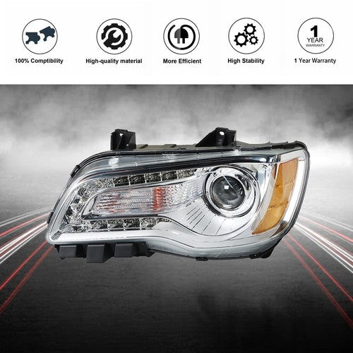 Fit For Chrysler 300 2011-2014 LH/Left Headlight Replacement Chrome Housing