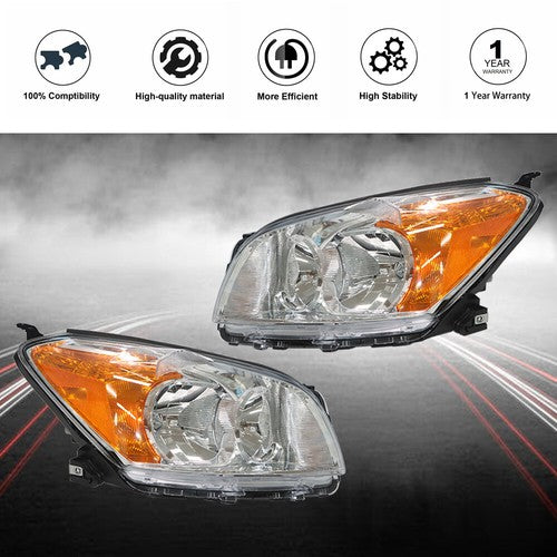 Black Housing Headlamp Halogen Type Right & Left For Toyota Rav4 Sport 2009-2012