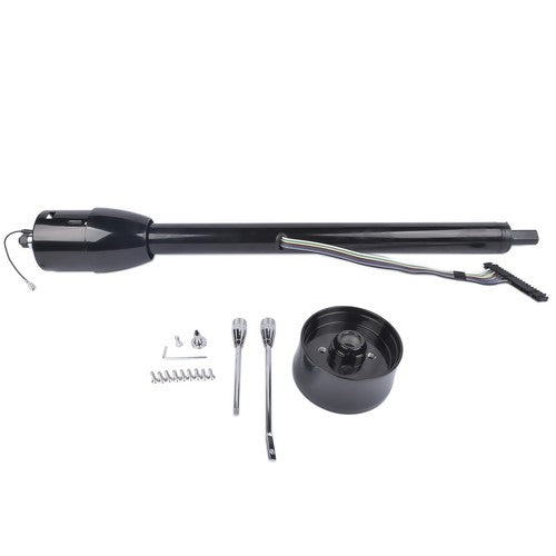 Manual Column Floor Shift Tilt Steering Column w/ Wheel Adapter No Key Black 32"