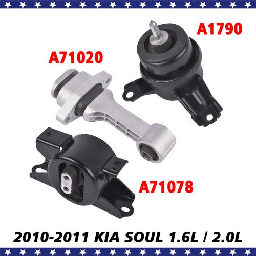 Engine Trans w/o Bracket & Torque Strut Mount 3PCS for Kia Soul 1.6L 2.0L 10-11