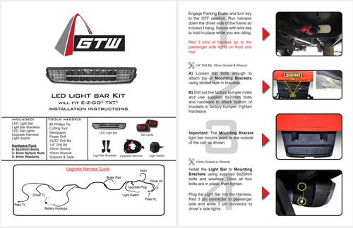 Golf Cart LED Light Bar Kit with LED Taillights For EZGO TXT 1996-2013