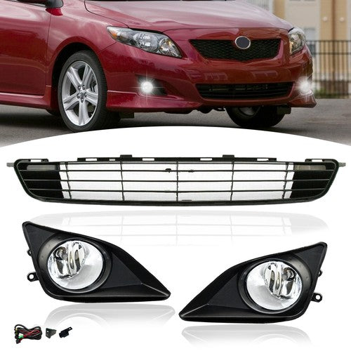 Front Bumper Black Grille Fog Lights Chrome for 2009 2010 for Toyota Corolla