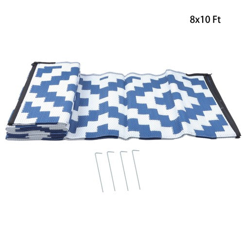 8x10FT Waterproof Foldable Outdoor Plastic Navy Blue White Carpet