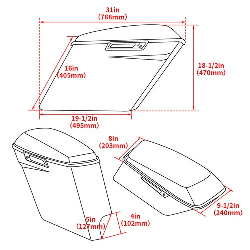 5 Stretched Extended Hard Saddle Bags For Harley Touring 14-24 Road King Glide