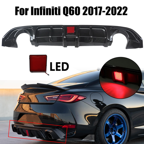 Rear Bumper Diffuser Lip Carbon Style with LED Light for Infiniti Q60 2017-2022