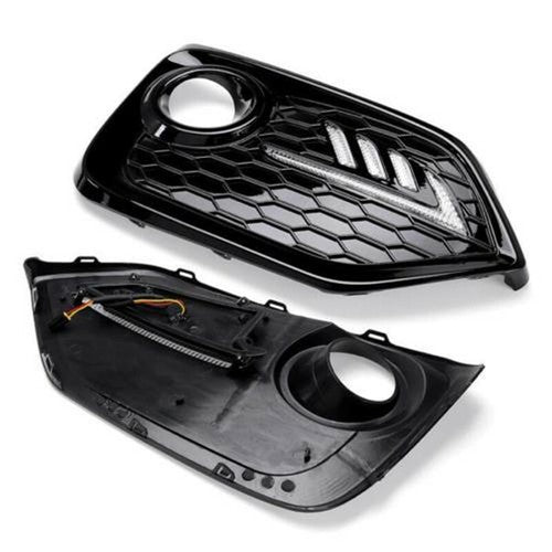LED DRL Fog Lights Cover & Chrome Grille Grill for 2016-2018 for Honda Civic Si