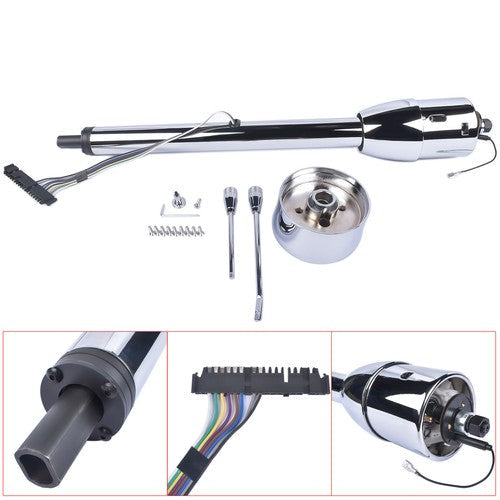 28" Chrome Tilt Manual Style Steering Column with Wheel Adapter No Key Hot Rod