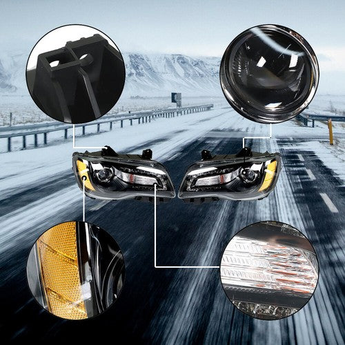 Headlight Black Pair Projector For Chrysler 300 11-14 Passenger + Driver Side