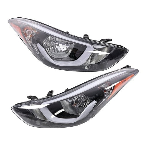 Headlights Assembly Left Right Pair w/ Bulbs for Hyundai Elantra 2014 2015 2016