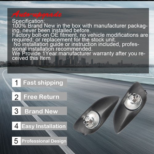 Driver+Passenger Side For Toyota Yaris 07-11 Fog Lamp Assembly w/ Switch Wiring