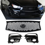 Fit 2014-2017 Infiniti Q50 Sport Front Bumper Black Grille & Fog Light Cover