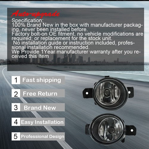 Fog lamp assembly Clear Lens Front Bumper For Nissan Pathfinder 13-16 LH+RH