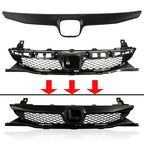 Pair Yellow Lens Fog Lights Kit & Front Bumper Grille For 09-11 Honda Civic 4Dr