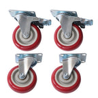 4 pcs 4-inch universal casters red (2 with brakes and 2 without brakes)