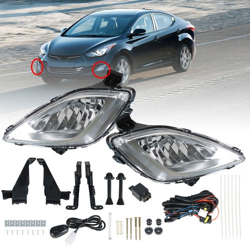 Front Bumper Fog Lights Lamps+Wiring+Switch For 2011-2013 Hyundai Elantra Clear