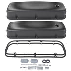 3-11/16" Tall Finned Valve Covers Black for Chevy BBC 396 402 454 502 1965-1995