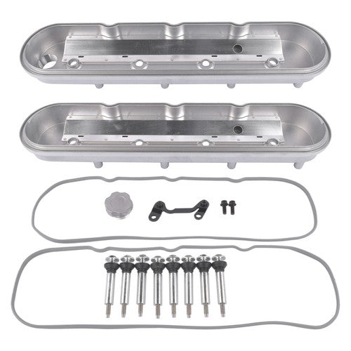 GM LS Cast Aluminum Tall Silver Pair Valve Covers w/ Coil Mounts For LS1 LS2 LS3