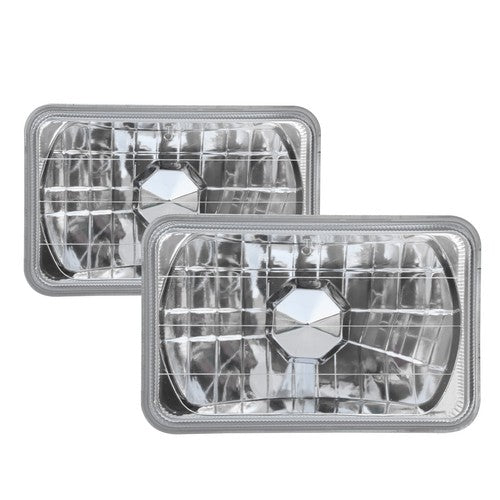 ZZ2V00107 4x6 Inch Clear Glass Diamond Cut Chrome Crystal Semi Sealed Headlight