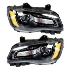 Headlight Black Pair Projector For Chrysler 300 11-14 Passenger + Driver Side
