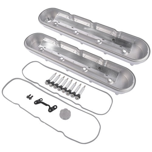 GM LS Cast Aluminum Tall Silver Pair Valve Covers w/ Coil Mounts For LS1 LS2 LS3