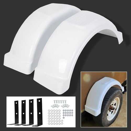 Set of 2 Single Axle Trailer Fenders 13 Wheels Tires Top Step Skirt Boat