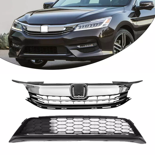 Front Bumper Grille Upper Lower 2PCS for 2016 2017 Honda Accord Sedan 4D