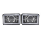4PCS 4X6" Red LED Halo Headlight Projector Headlamp Sealed Beam H4 Diamond Cut