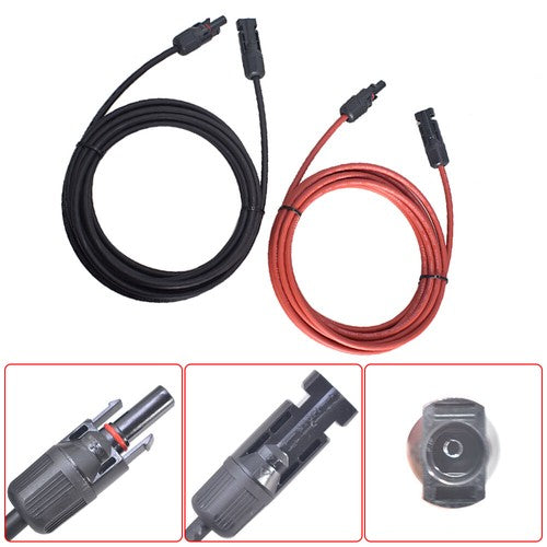 1Pair Solar Panel Extension Cable Wire Connector 12AWG 10ft Black + Red