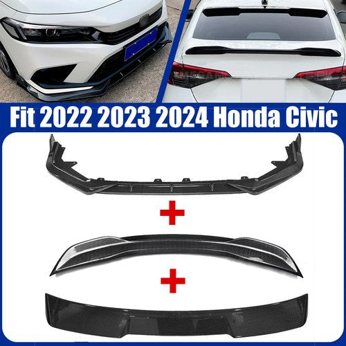 For 2022-2024 Honda Civic CF Painted Rear Trunk & Roof Spoiler Wing & Front Lip
