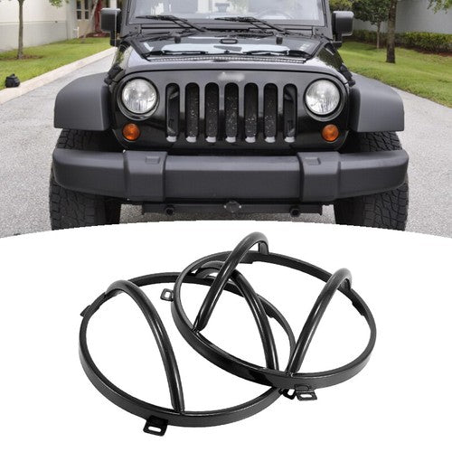 For 2007-2018 Jeep Wrangler JK Black Headlight Headlamp Guard Round Cover Kit