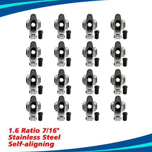 For Chevy SBC 350 1.6 Ratio 7/16" Stud Full Roller Stainless Steel Rocker Arms