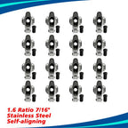 For Chevy SBC 350 1.6 Ratio 7/16" Stud Full Roller Stainless Steel Rocker Arms