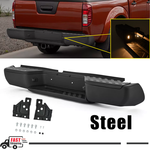 Black Steel Rear Step Bumper for 2005-2021 for Nissan Frontier no Sensor Holes