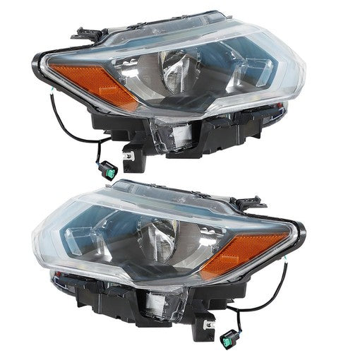 LH+RH For Nissan Rogue 2017-2019 Headlamps Assembly Clear Lens Halogen Chrome